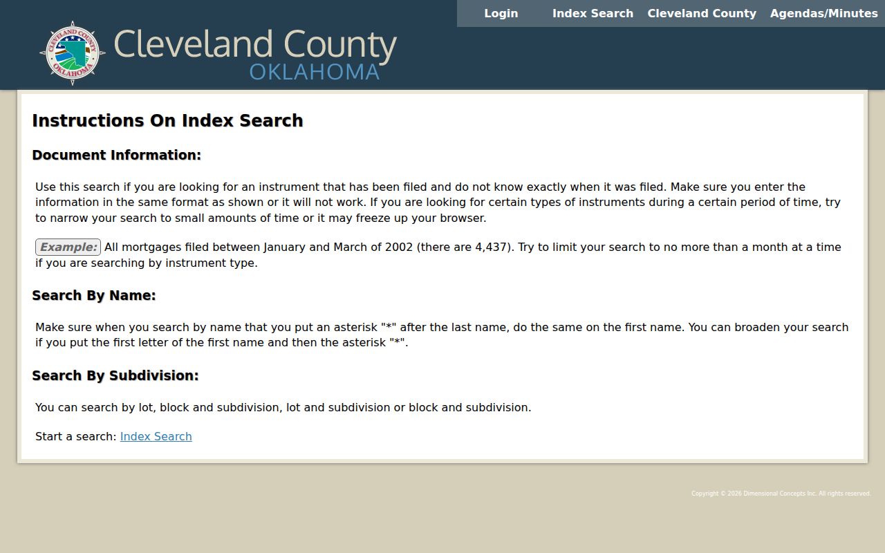 Norman residents directory Cleveland County Clerk name, document and subdivision search