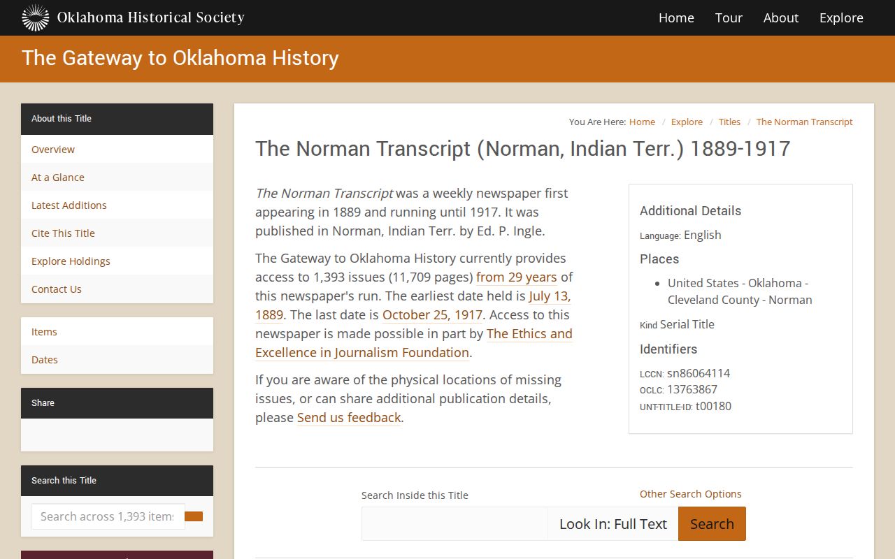 Norman city directory research through the digitized Norman Transcript