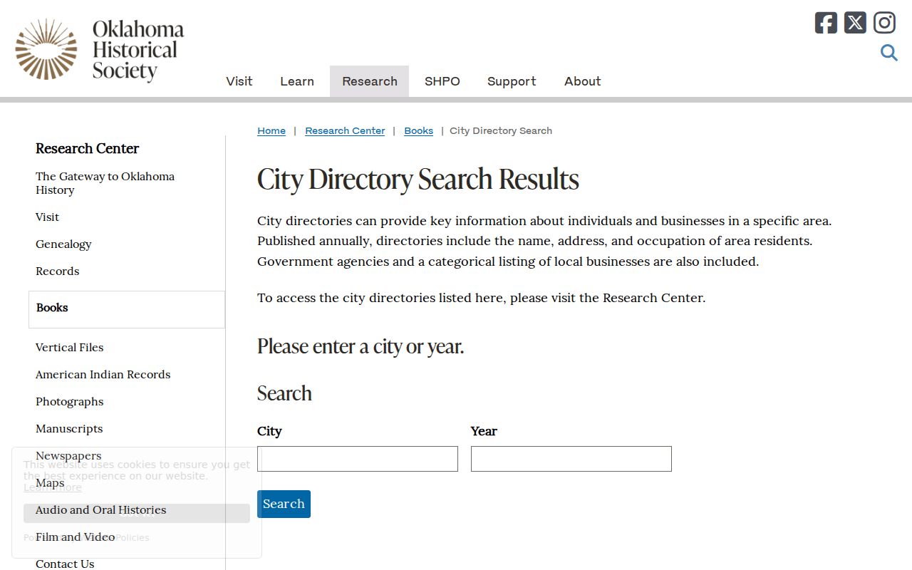 Norman city directory search at the Oklahoma Historical Society