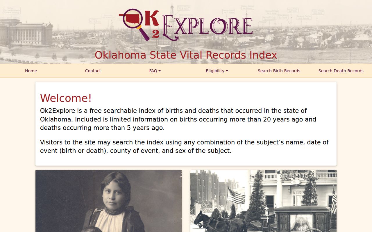 Norman residents directory Oklahoma OK2Explore birth and death index search fields