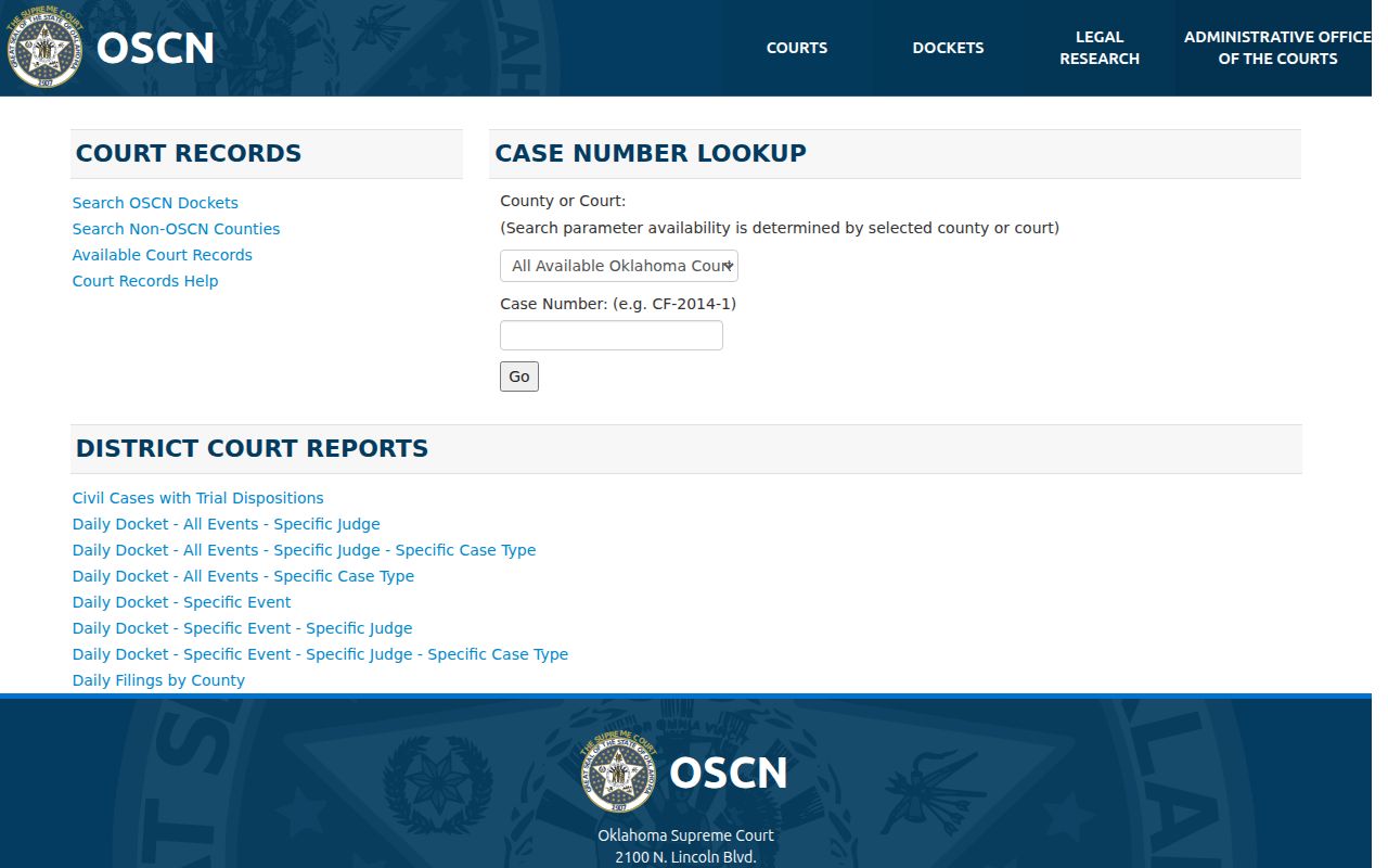 Norman residents directory OSCN Cleveland County case-number and party-search entry