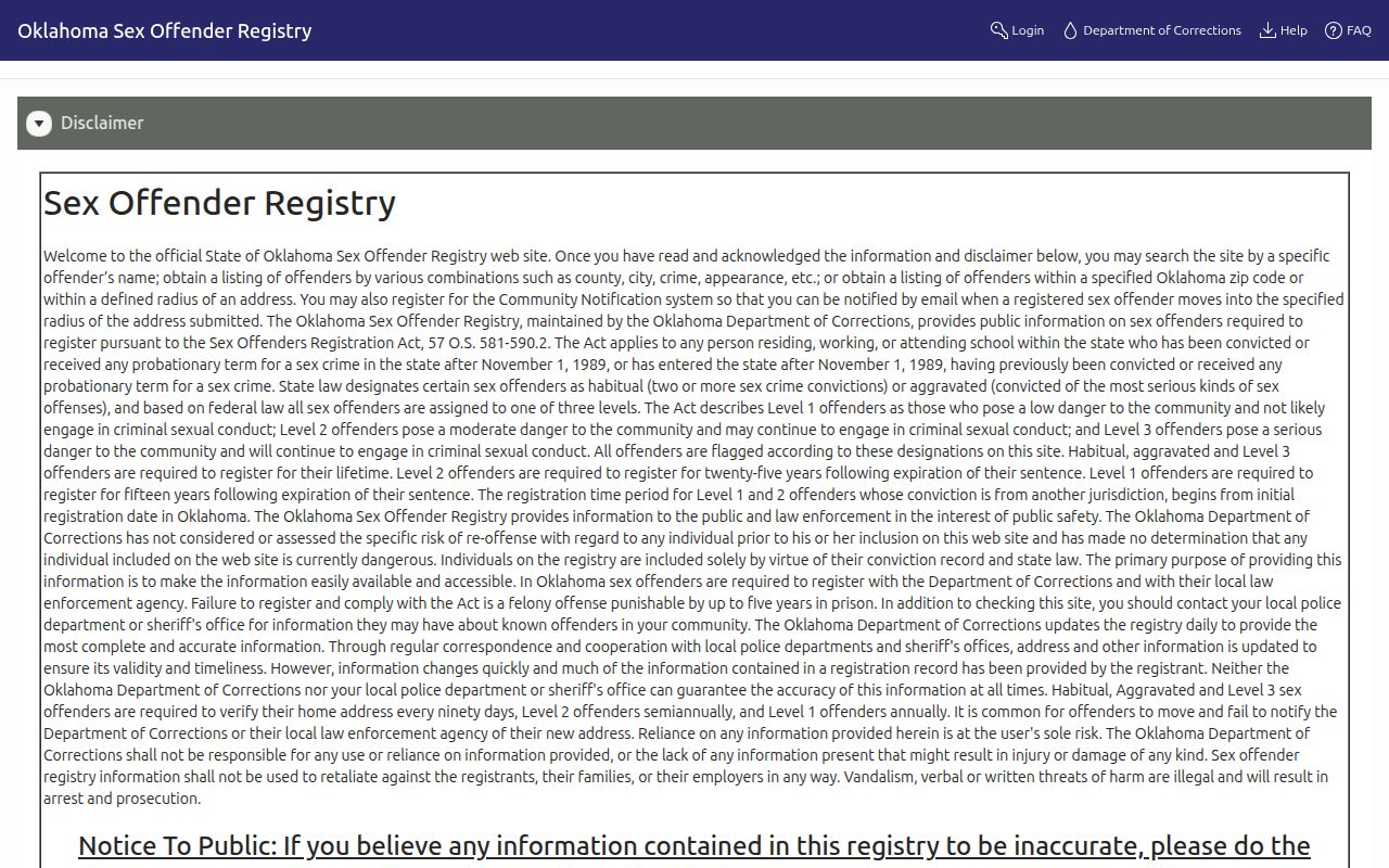 Norman resident lookup through the official Oklahoma registry search